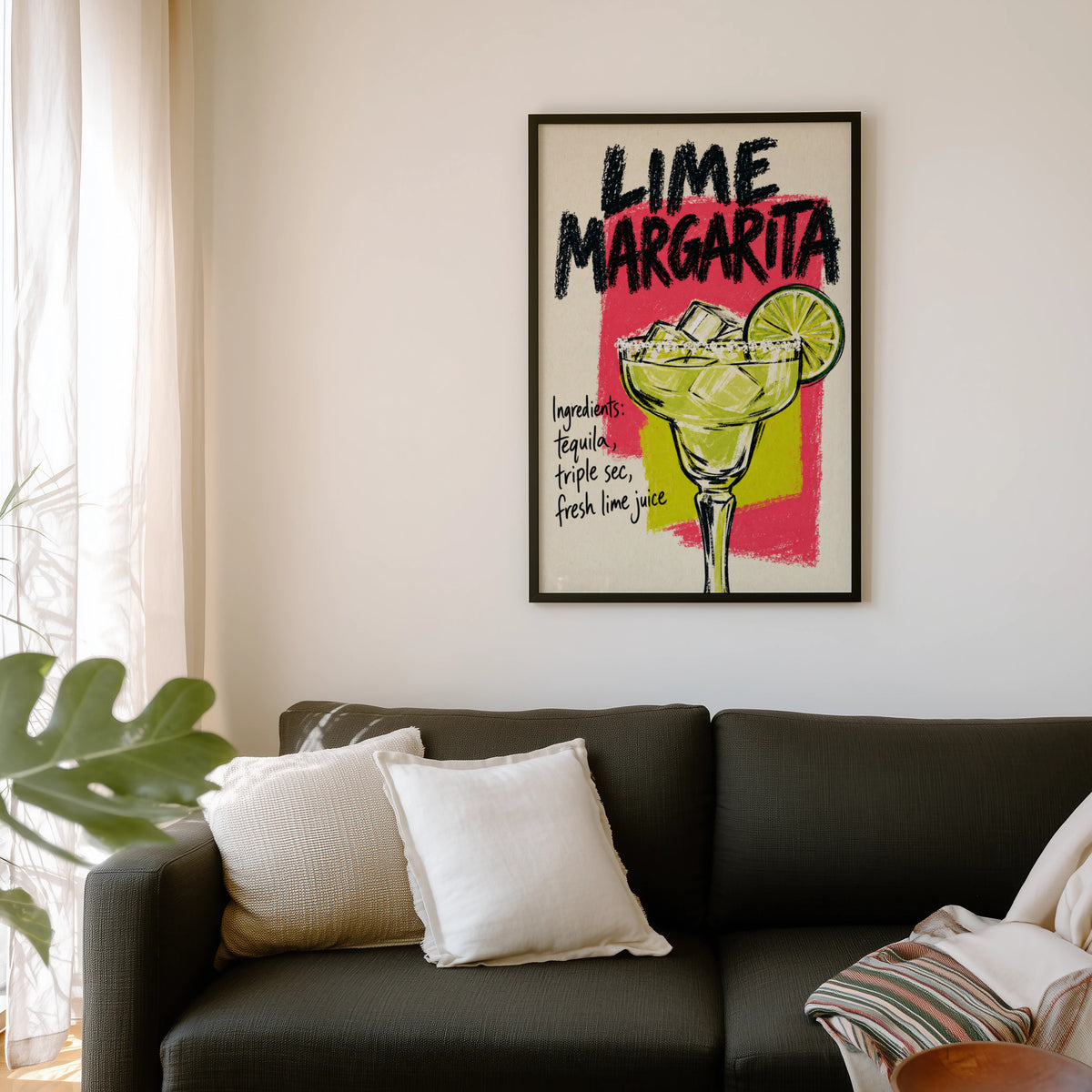 Vintage Lime Margarita Print Poster, Cocktail Wall Art