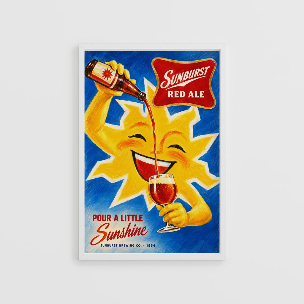 Vintage Sunburst Red Ale Beer Print, Retro Poster