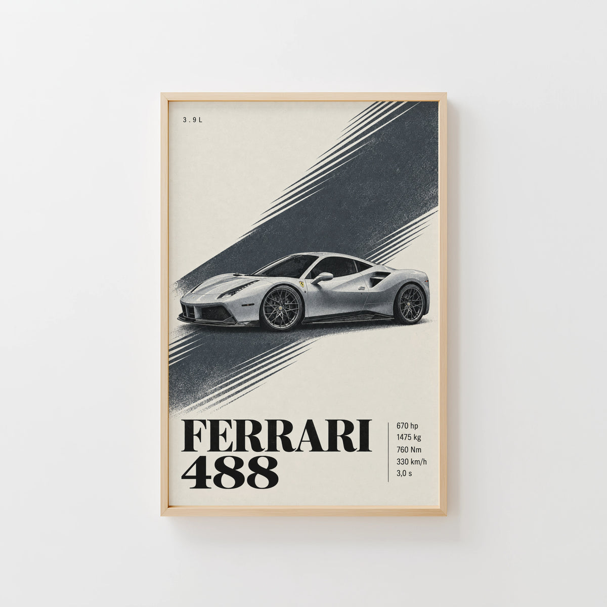 Vintage Ferrari 488 Print, Supercar Poster Wall Art