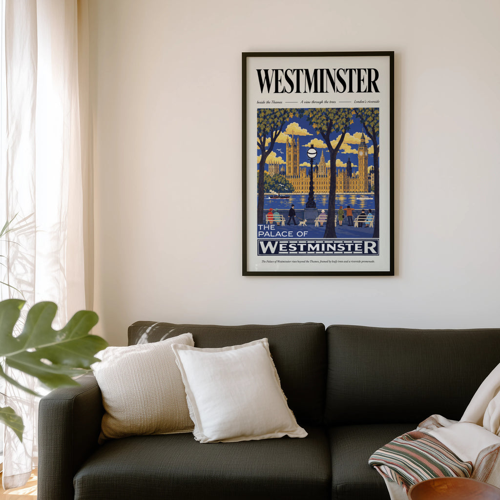 Vintage Westminster London Poster, Thames Wall Art Print