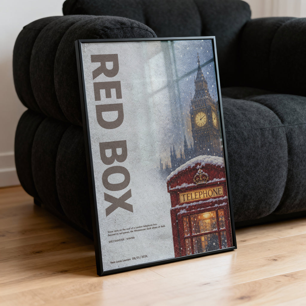 Vintage London Red Telephone Box Poster, Winter Print