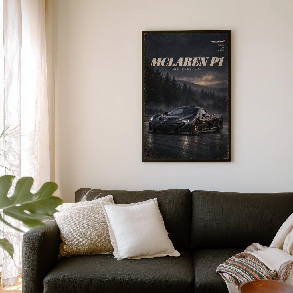 Vintage McLaren P1 Print, Supercar Wall Art