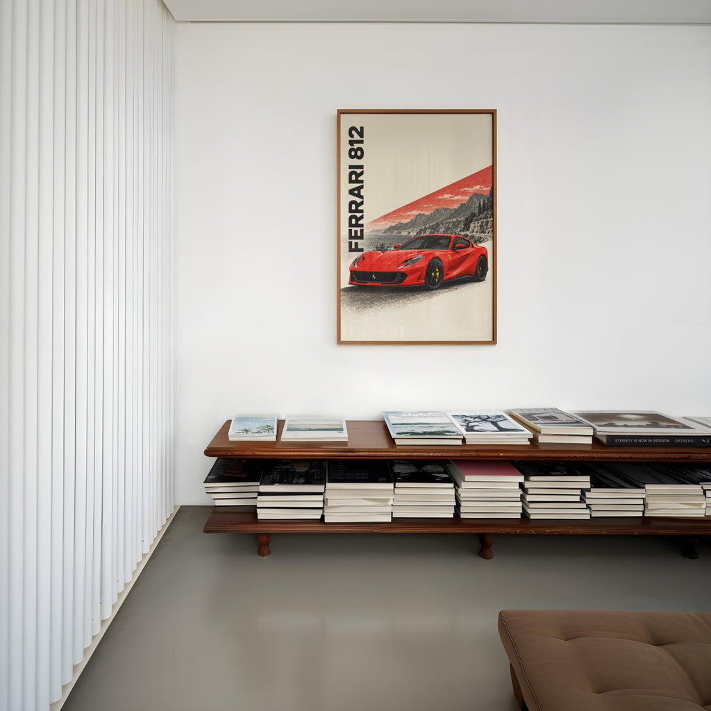 Vintage Ferrari 812 Print, Red Supercar Wall Art