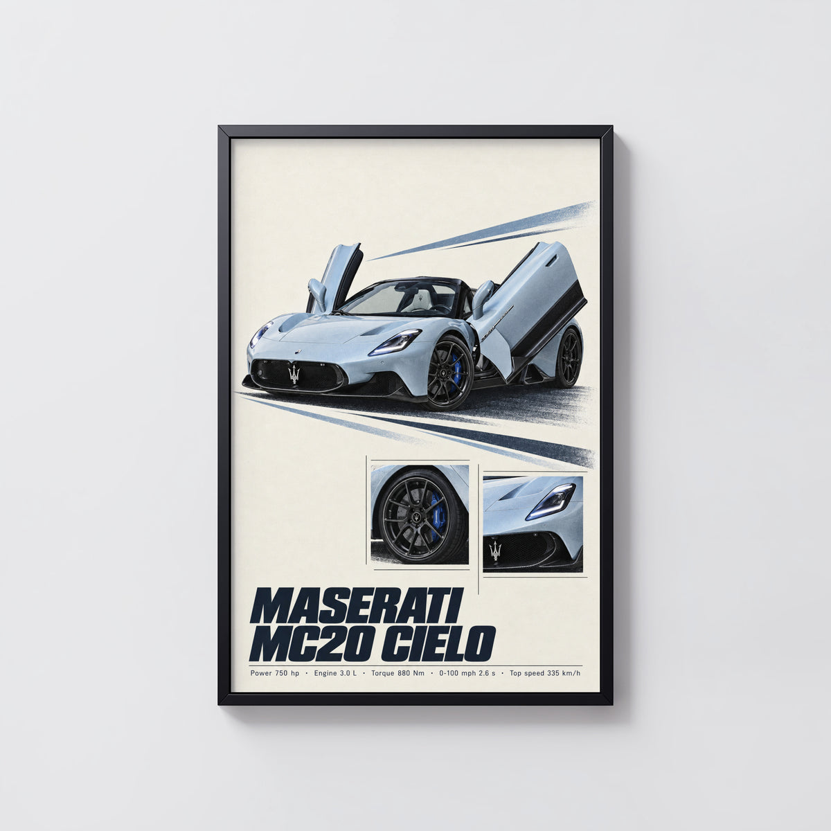 Vintage Maserati MC20 Cielo Print, Supercar Art