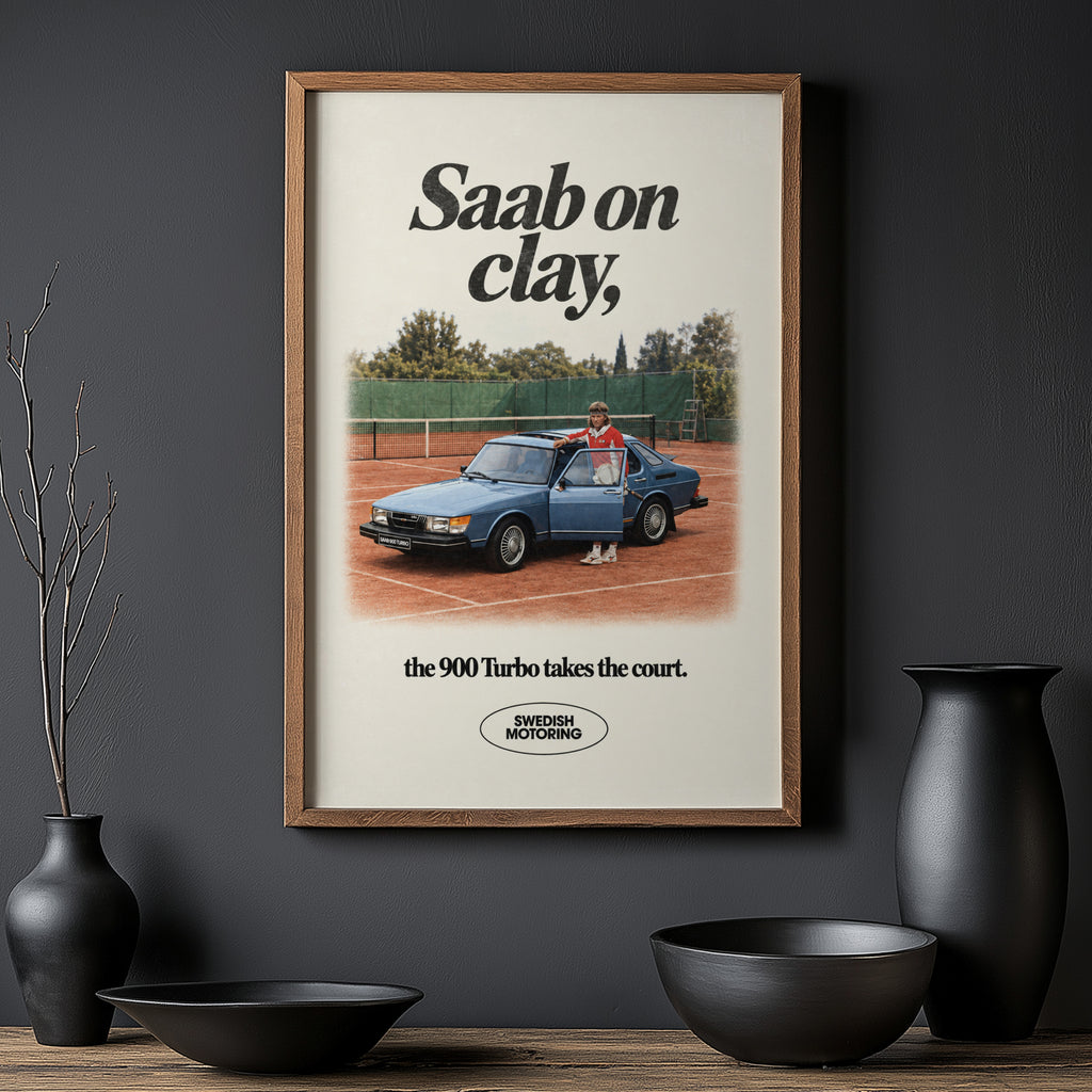 Vintage Saab 900 Turbo Poster, Tennis Wall Art, Car Print