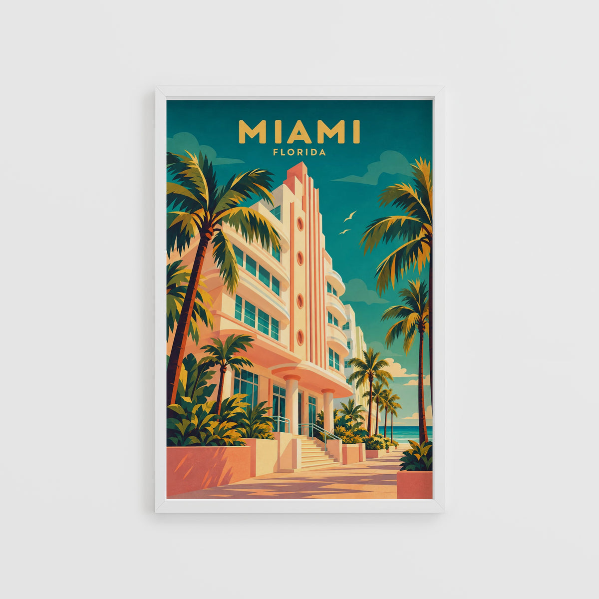 Vintage Miami Florida Poster, Art Deco Wall Art, Print