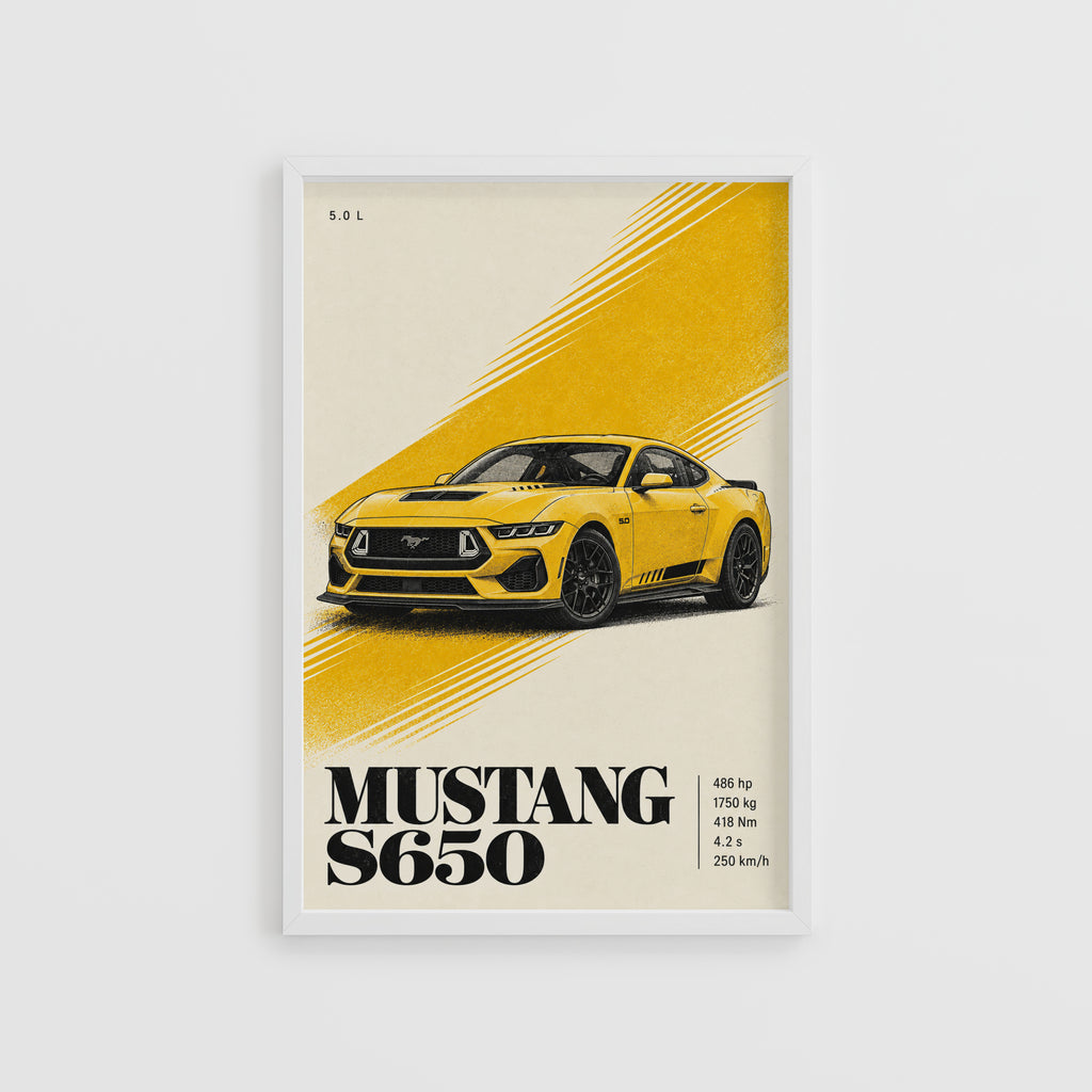 Vintage Mustang Car Print, Yellow Wall Art