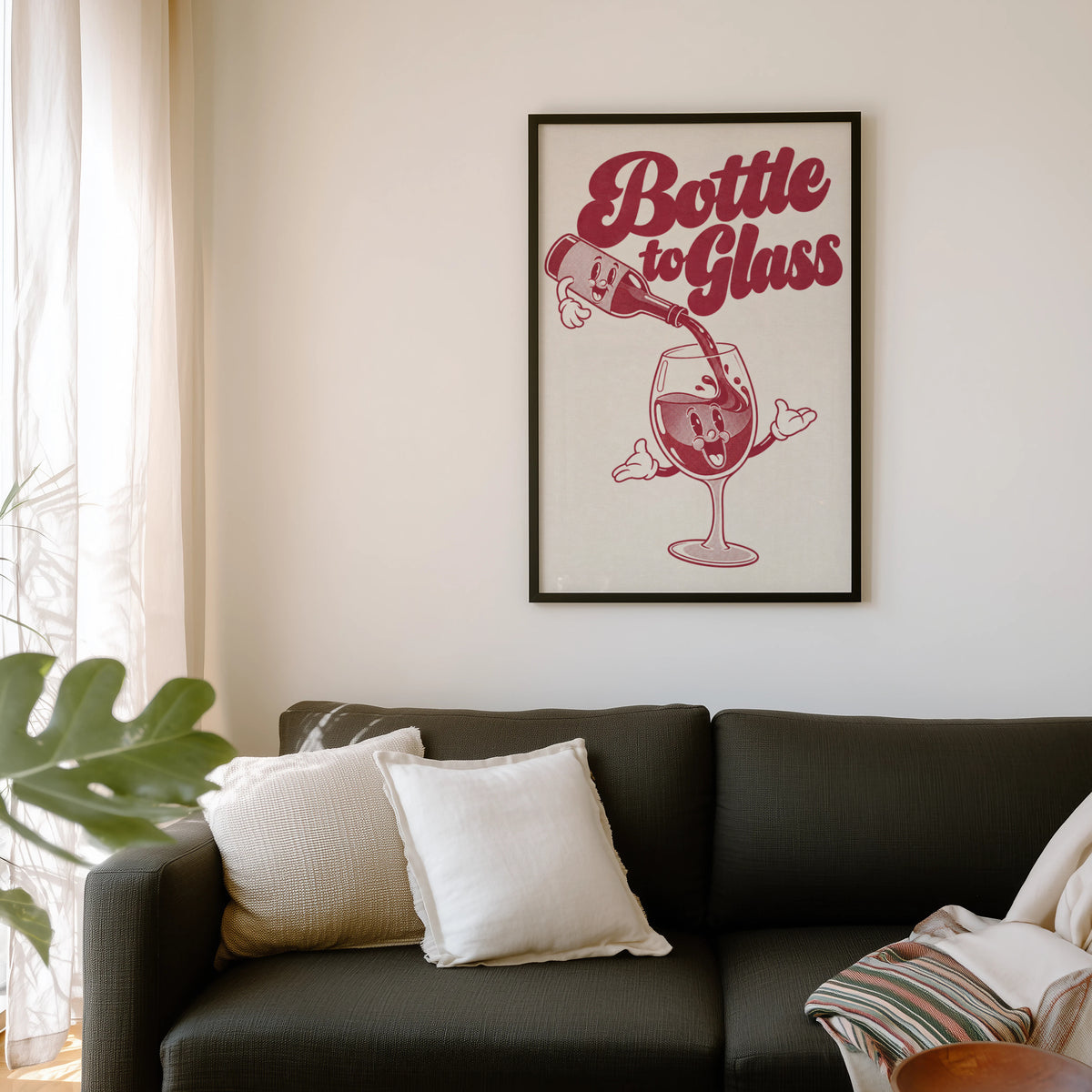 Vintage Wine Print Poster, Retro Cartoon Bar Wall Art