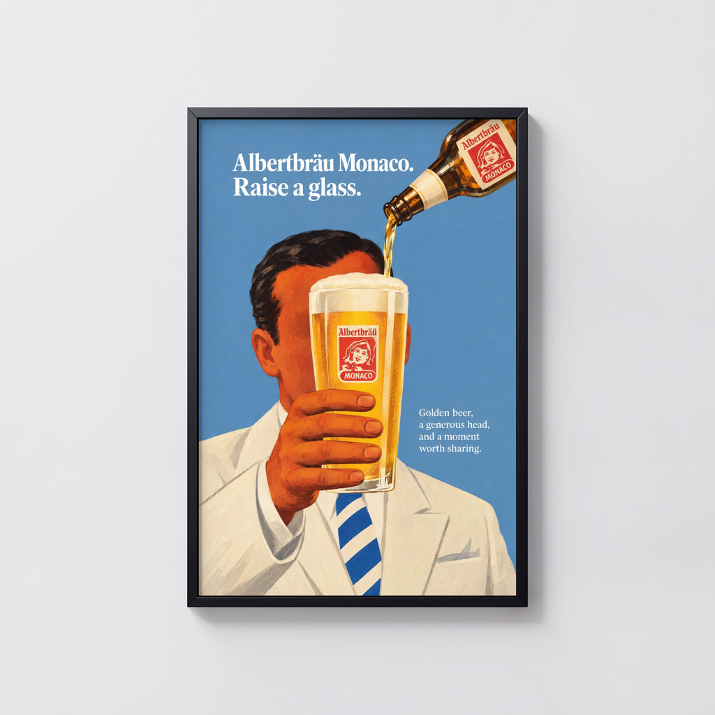 Vintage Albertbrau Monaco Beer Print and Poster Wall Art