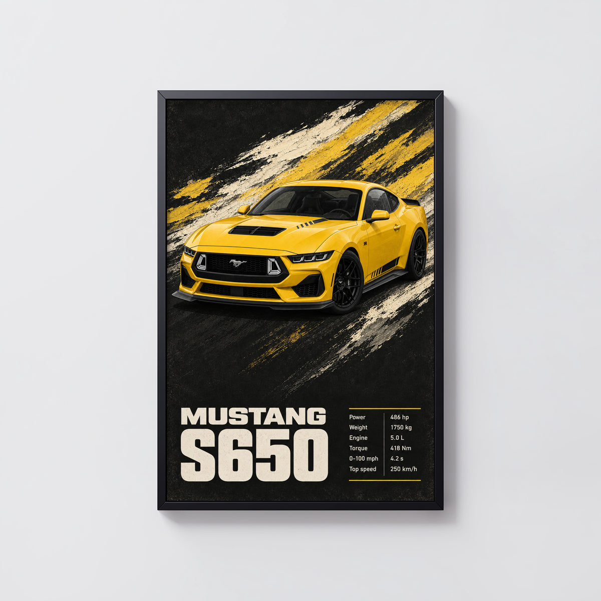 Vintage Mustang Print, Yellow Sports Car Wall Art