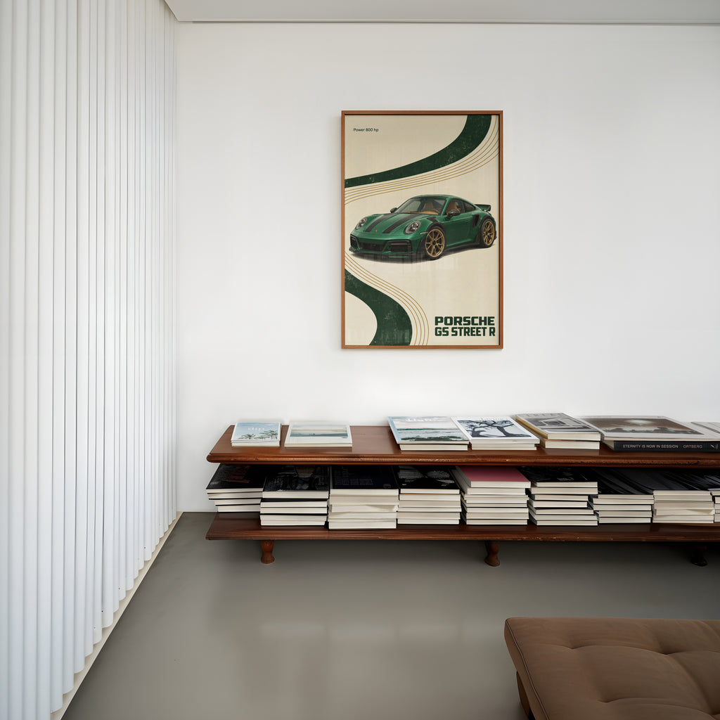 Vintage Porsche GS Street R Print, Green Car Art