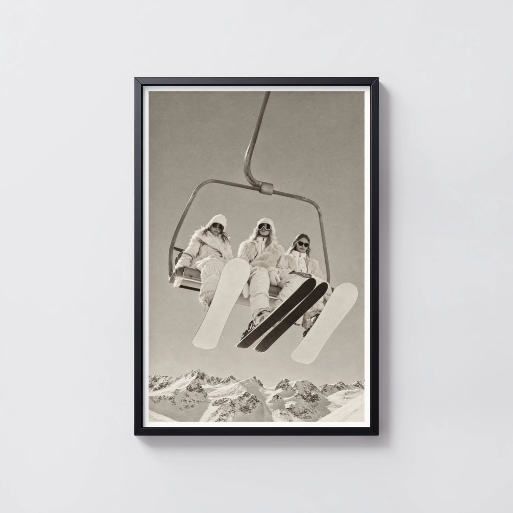 Vintage Ski Lift Girls Print, Winter Mountain Poster