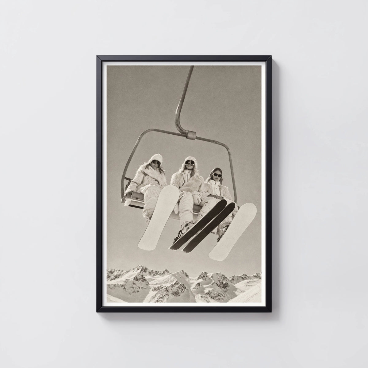 Vintage Ski Lift Girls Print, Winter Mountain Poster