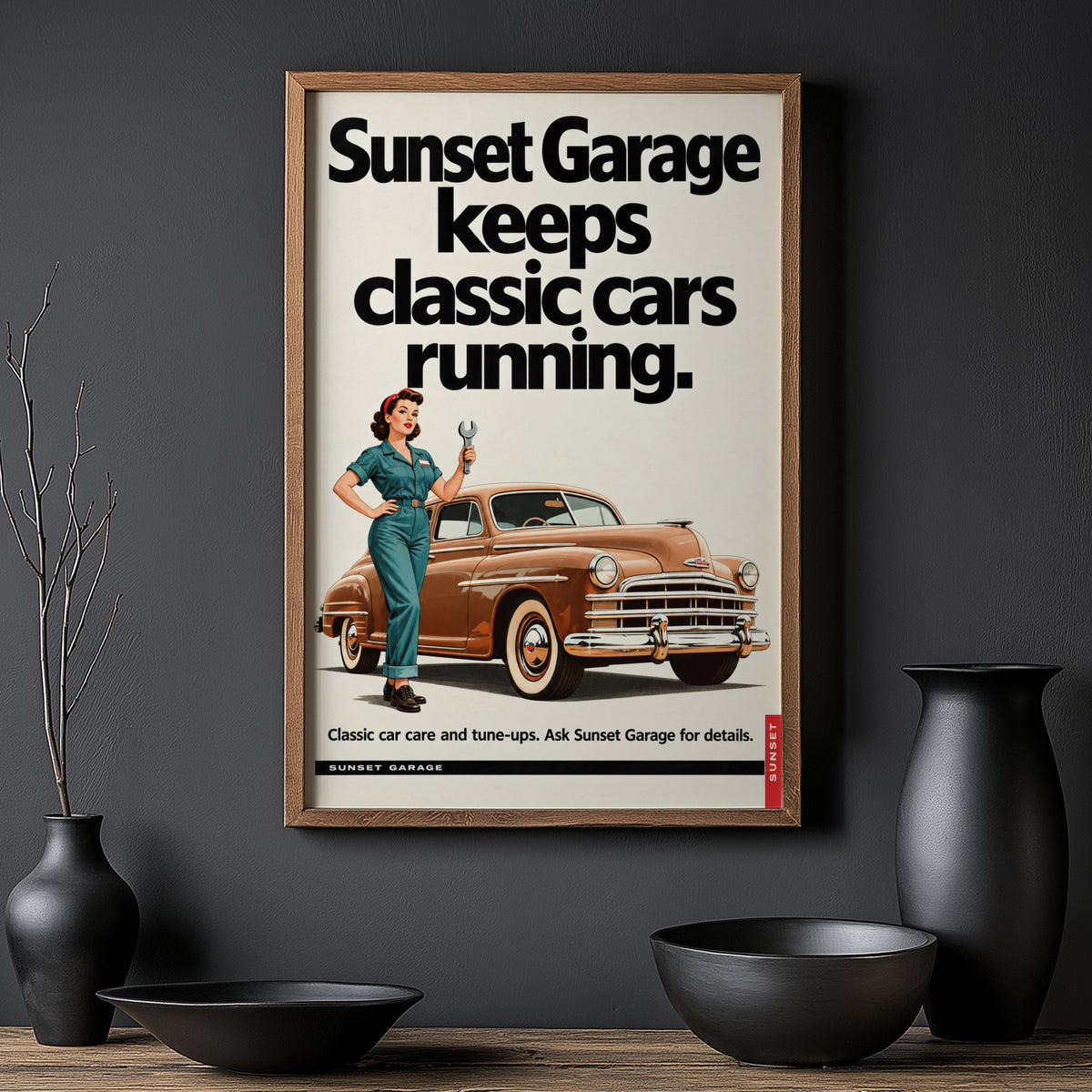 Vintage Garage Poster, Classic Car Print, Retro Wall Art