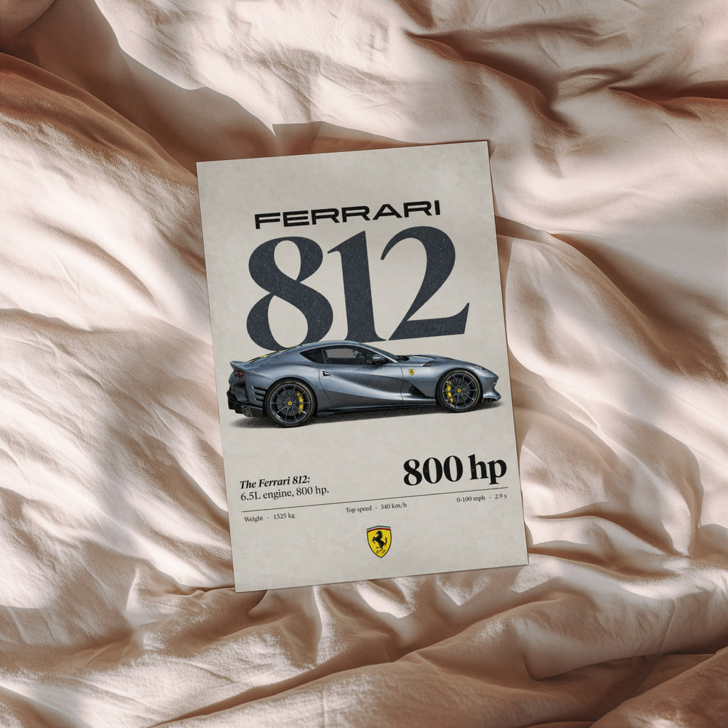 Vintage Ferrari 812 Print, Supercar Wall Art