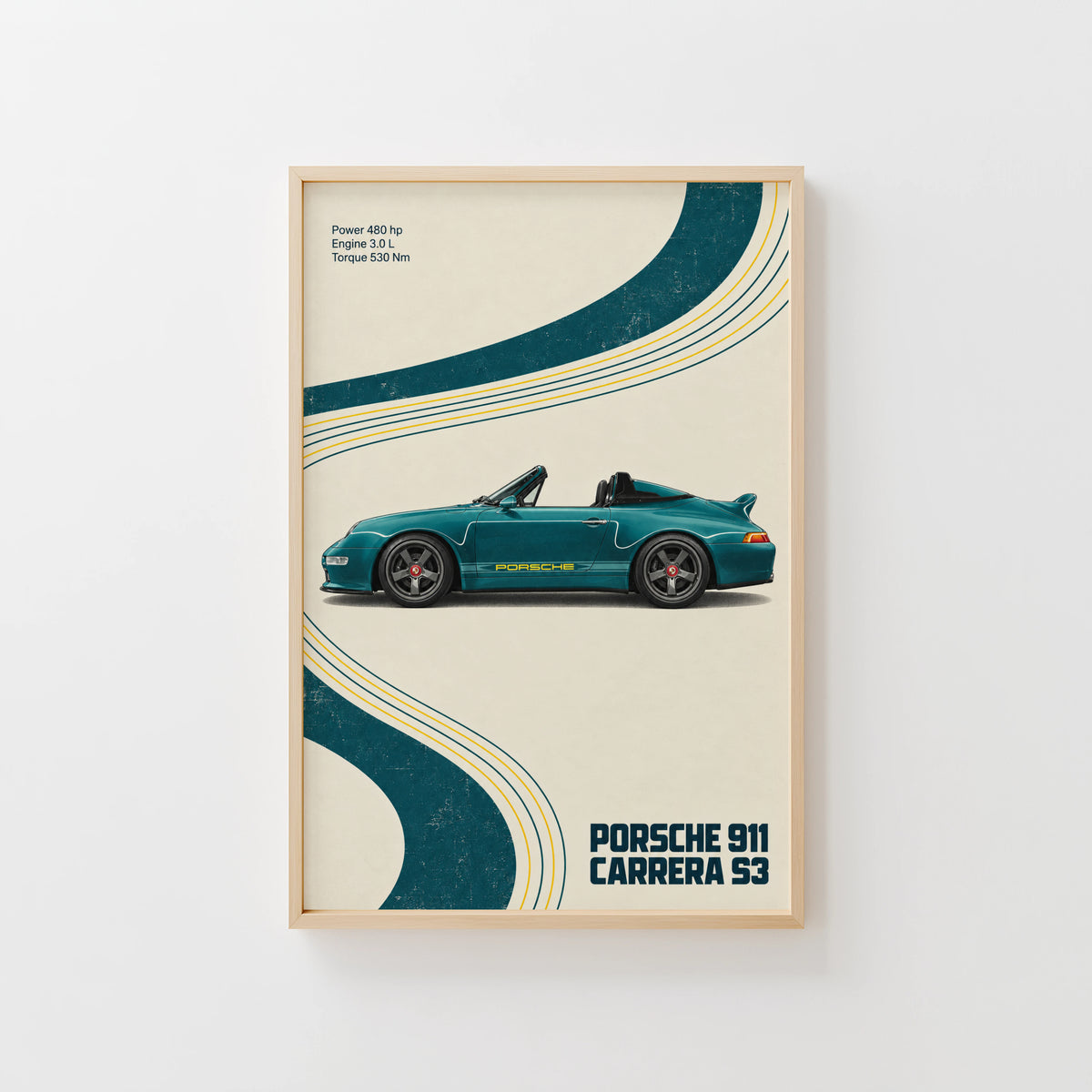 Vintage Porsche 911 Carrera S3 Print, Car Wall Art