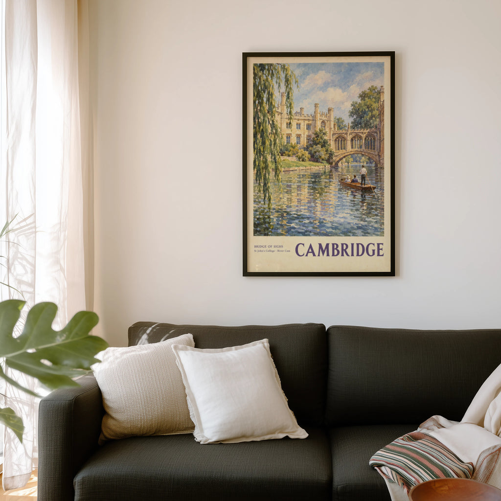 Vintage Cambridge Poster, Bridge of Sighs Wall Art Print