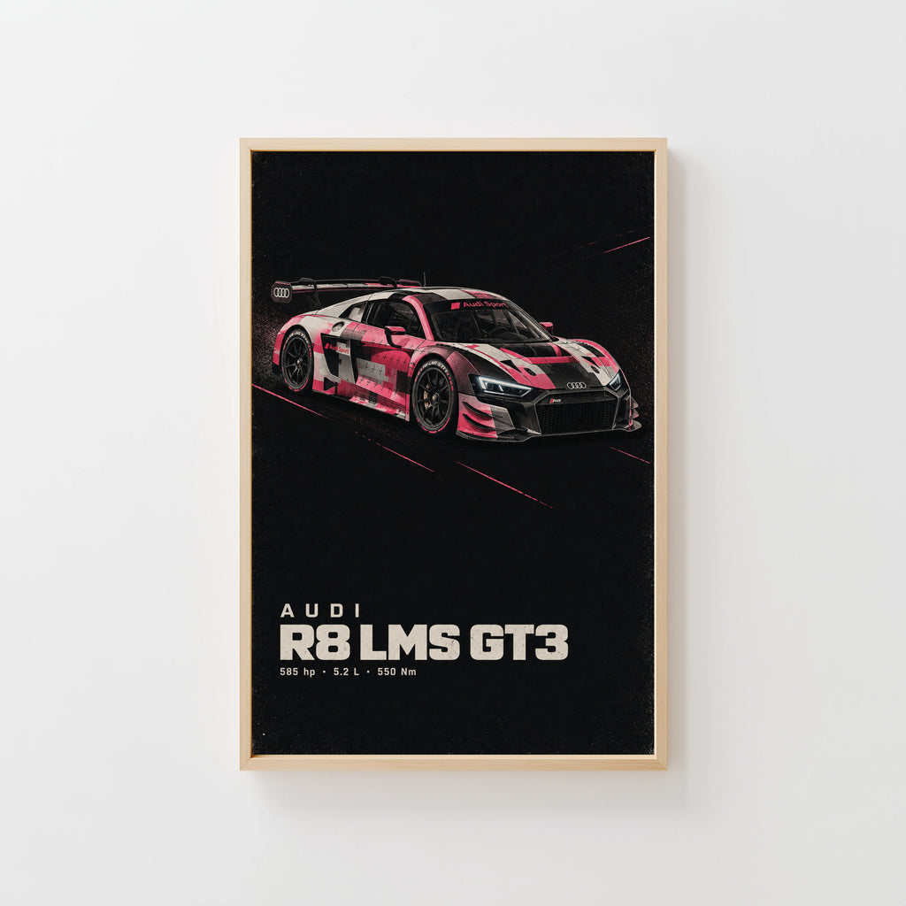 Vintage Audi R8 LMS GT3 Print, Race Car Poster