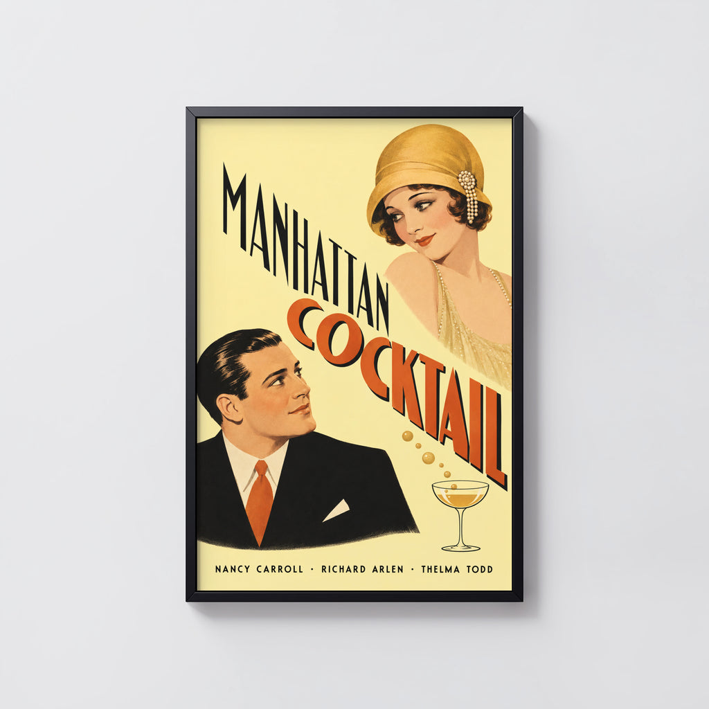 Vintage Manhattan Cocktail Print Poster, Art Deco Wall Art
