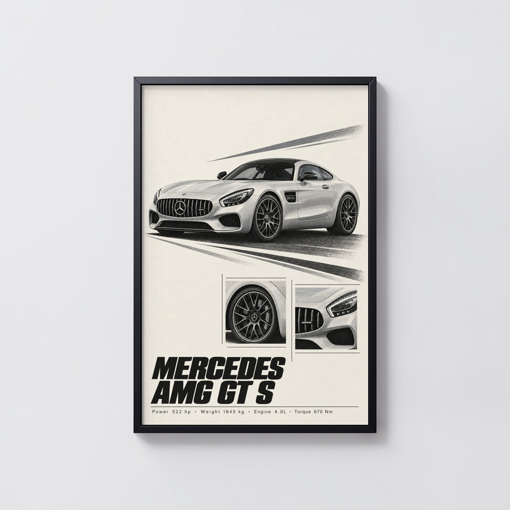 Vintage Mercedes AMG GT S Print, Car Wall Art