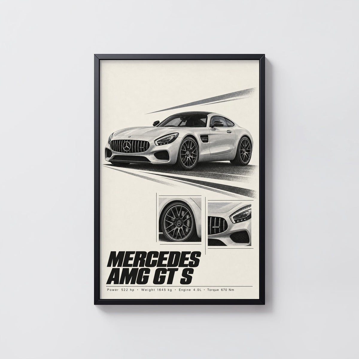 Vintage Mercedes AMG GT S Print, Car Wall Art