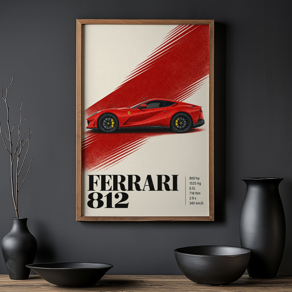 Vintage Ferrari 812 Print, Red Supercar Wall Art