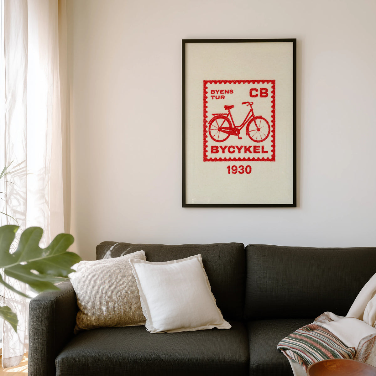 Vintage Bicycle Poster, Red Stamp Wall Art, Retro Print