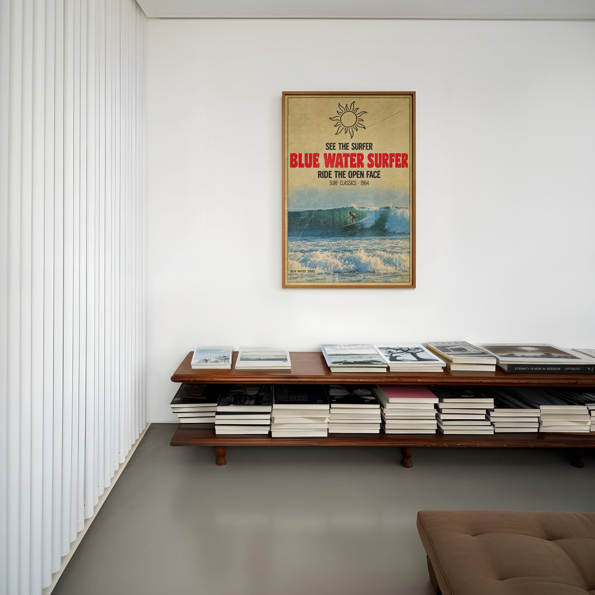 Vintage Blue Water Surfer Print, Surf Poster 1964
