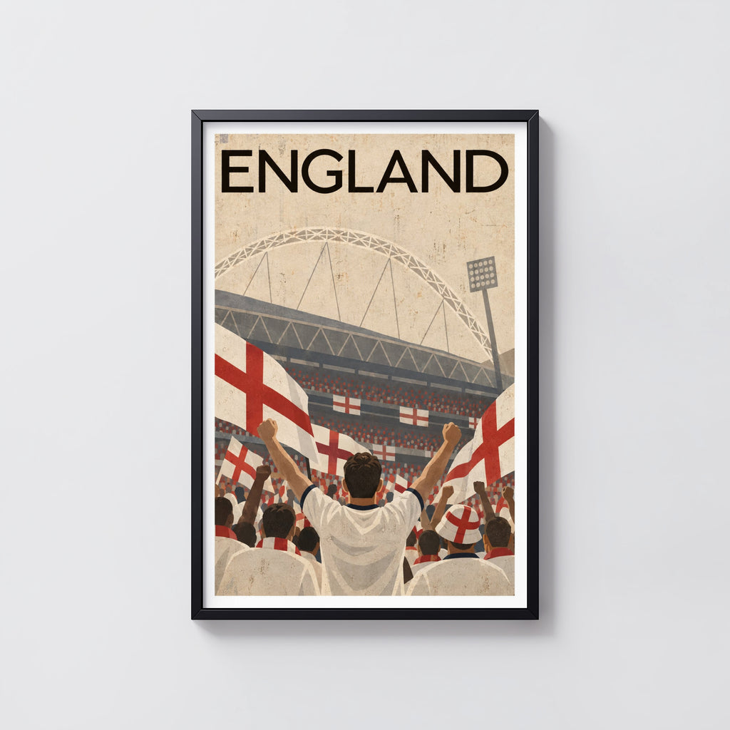 Vintage England Football Poster, Wembley Wall Art, Print