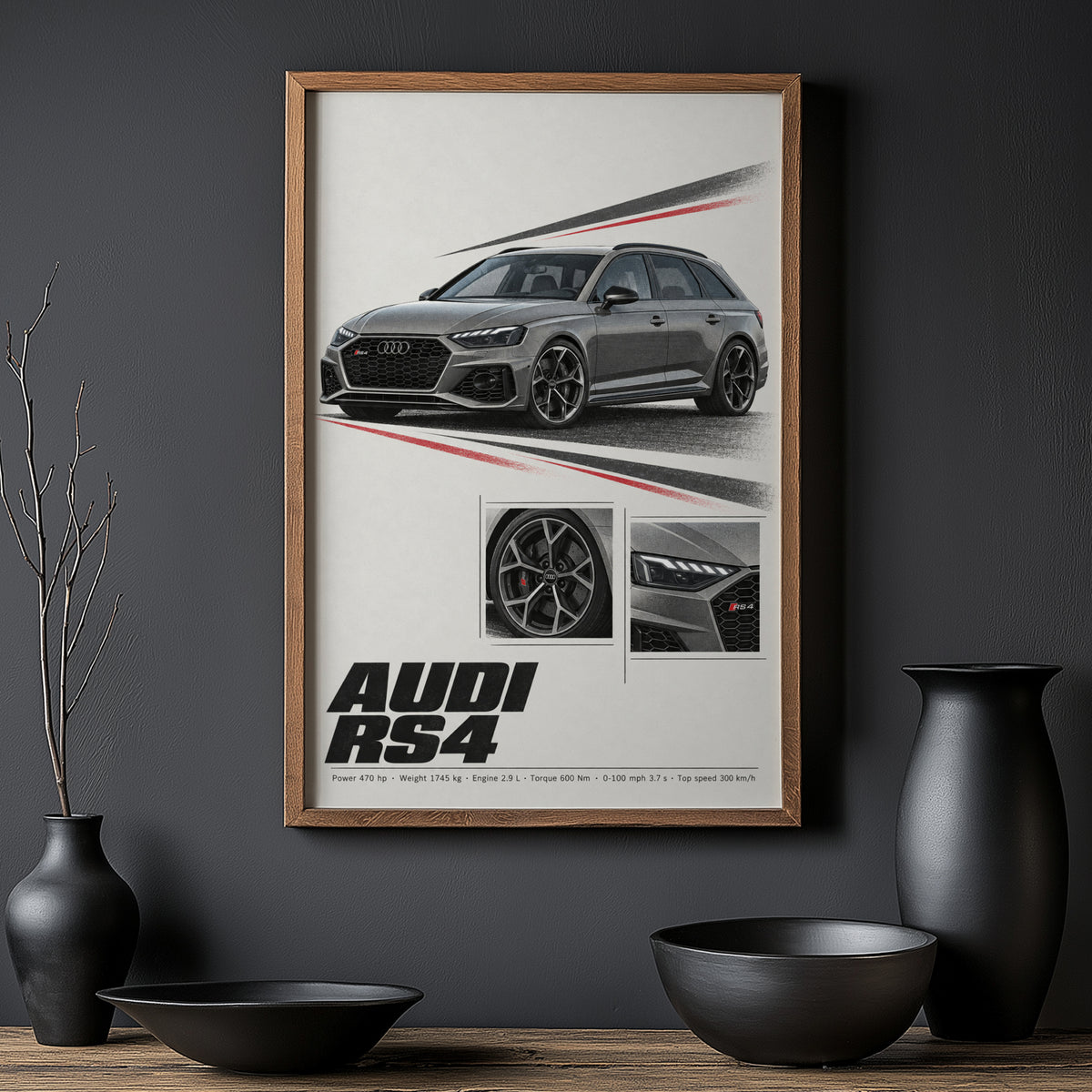 Vintage Audi RS4 Avant Print, Car Wall Art