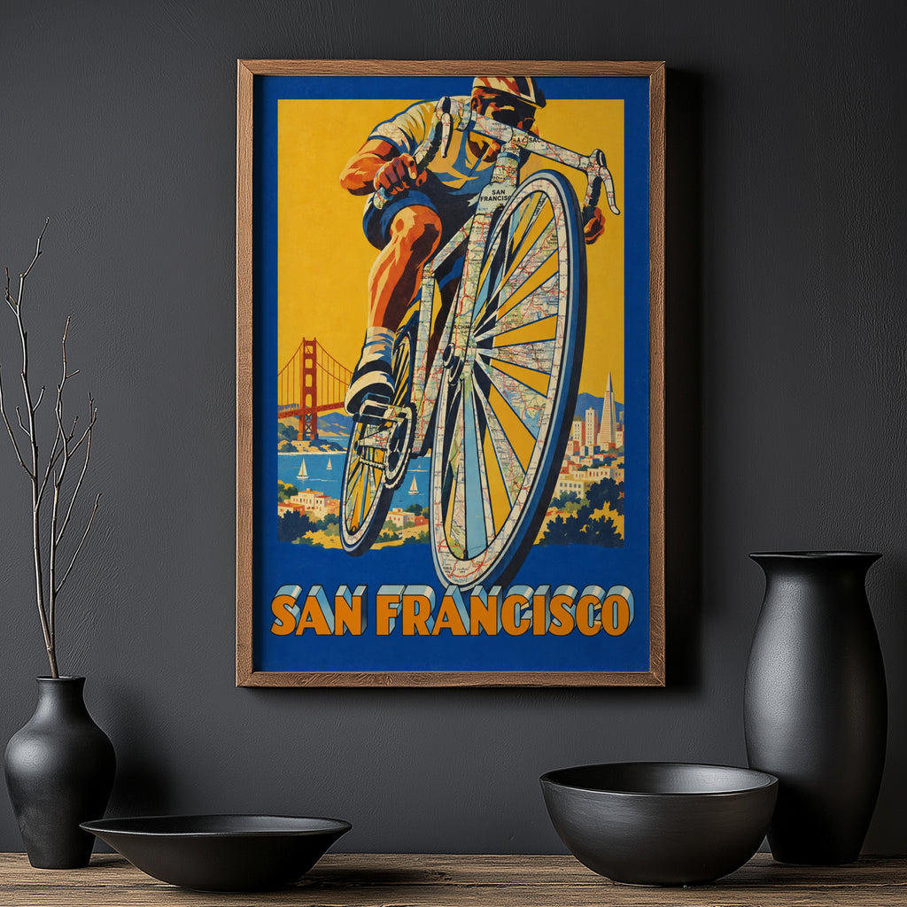 Vintage San Francisco Poster, Cycling Wall Art, Bike Print