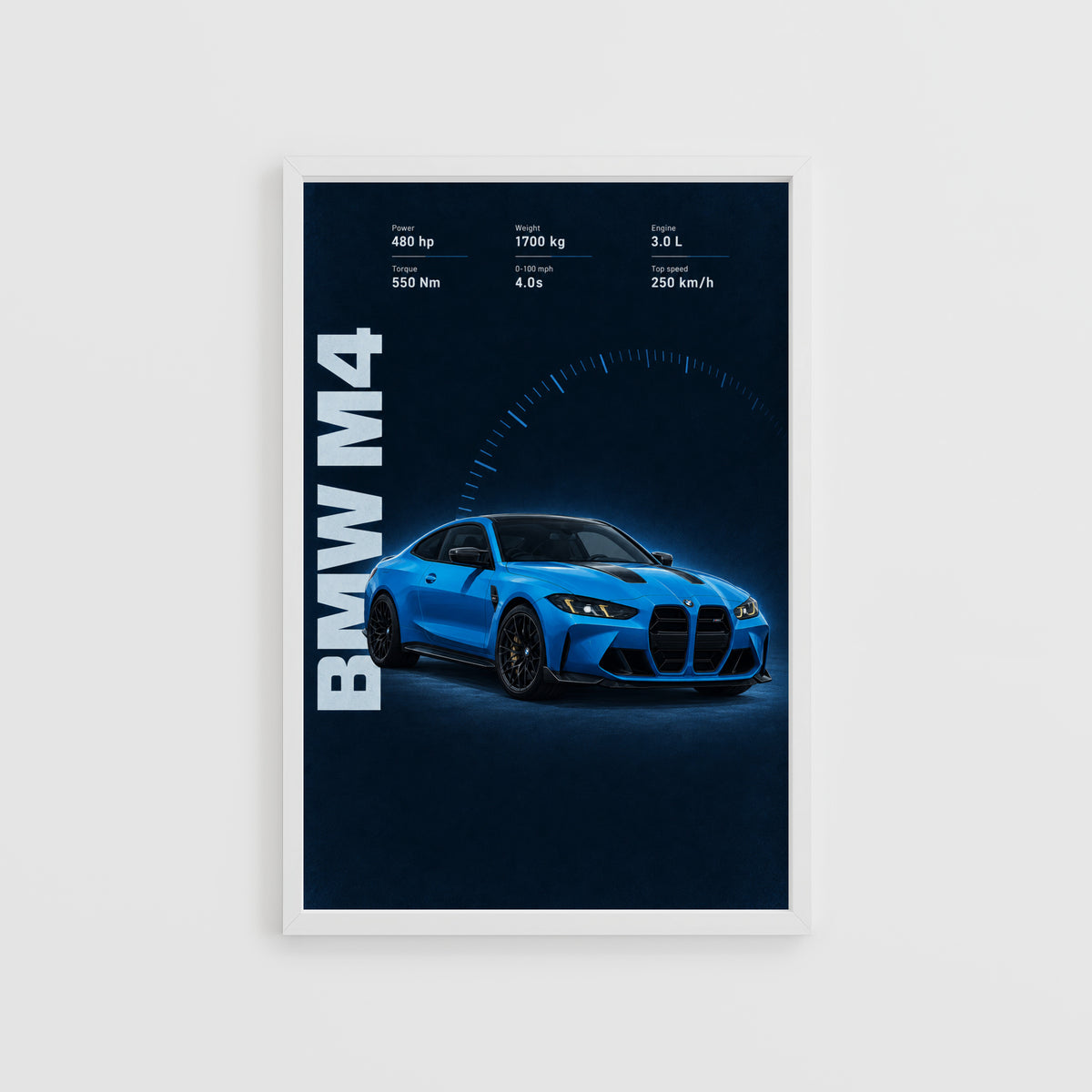Vintage BMW M4 Car Print, Blue Coupe Wall Art