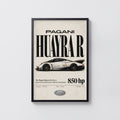 Vintage Pagani Huayra R Print, Supercar Wall Art