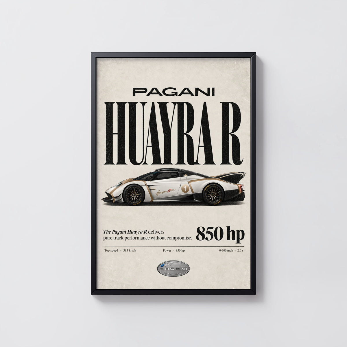 Vintage Pagani Huayra R Print, Supercar Wall Art
