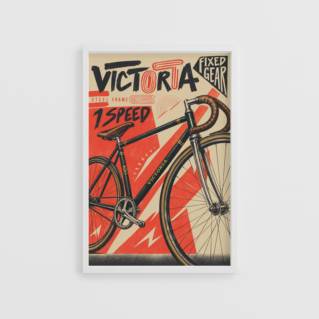 Vintage Fixed Gear Bike Poster, Cycling Wall Art Print