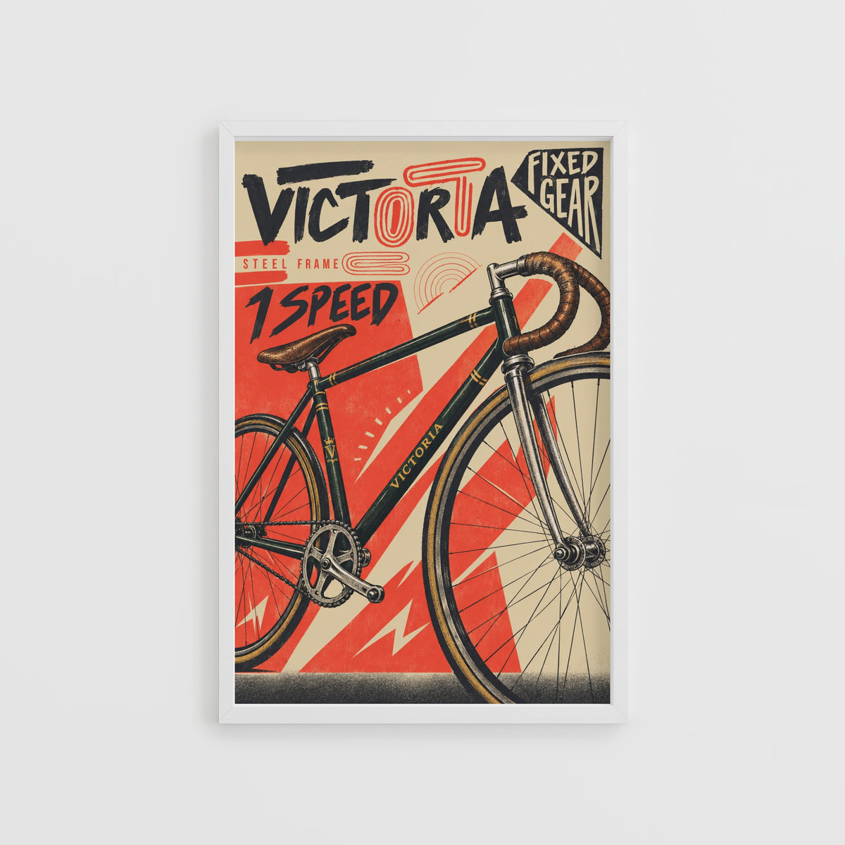 Vintage Fixed Gear Bike Poster, Cycling Wall Art Print