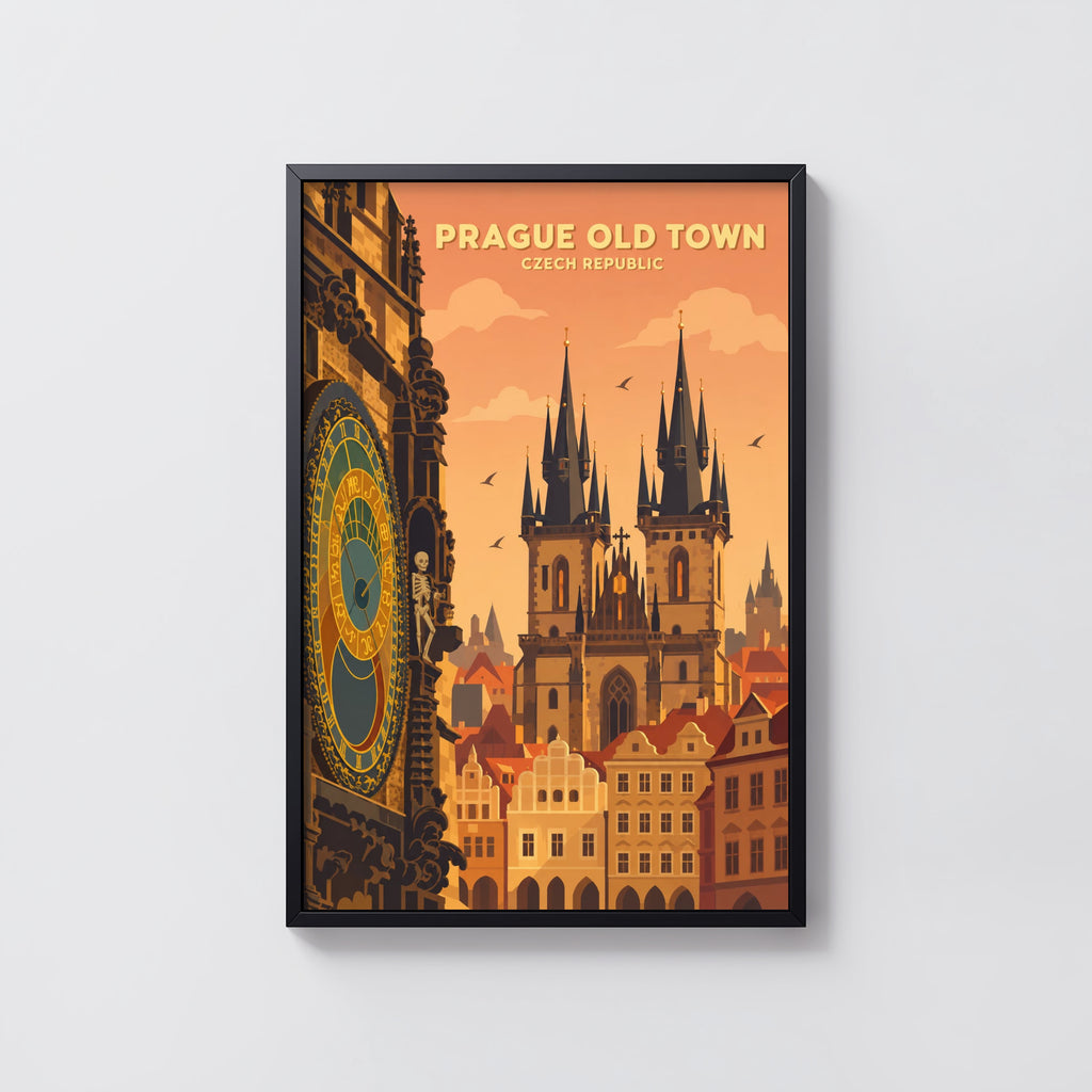 Vintage Prague Old Town Poster, Czech Republic Wall Art