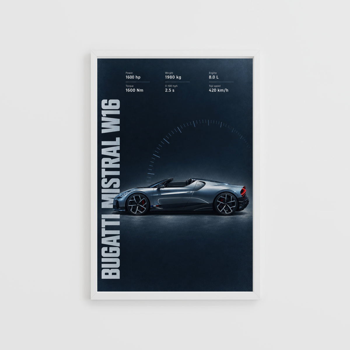 Vintage Bugatti Mistral W16 Print, Supercar Art