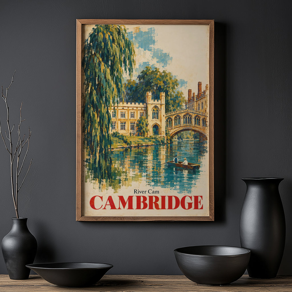 Vintage Cambridge River Cam Poster, England Wall Art Print