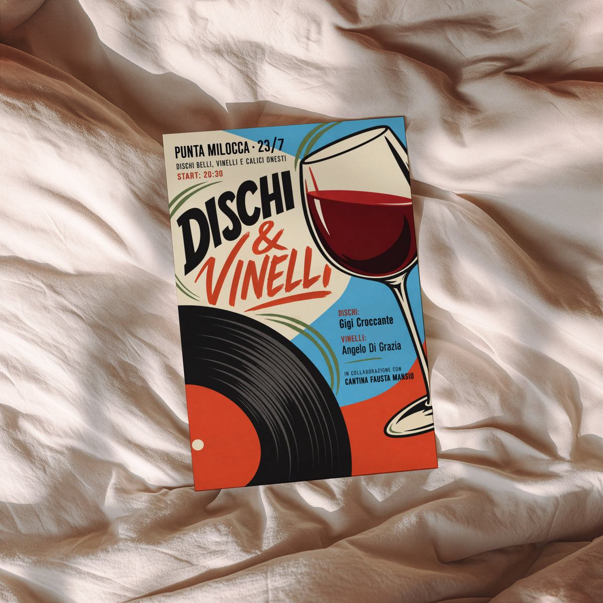 Vintage Wine & Vinyl Record Print Poster, Bar Wall Art