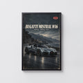 Vintage Bugatti Mistral W16 Print, Supercar Wall Art