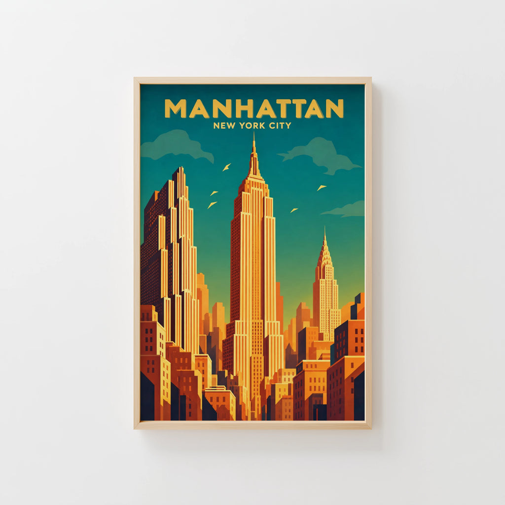 Vintage Manhattan Poster, New York City Wall Art Print