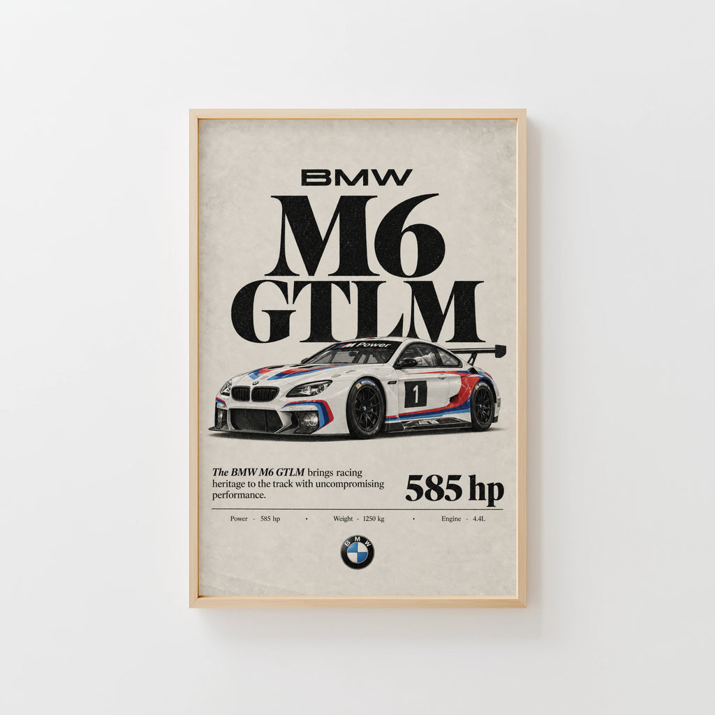 Vintage BMW M6 GTLM Print, Racing Car Wall Art