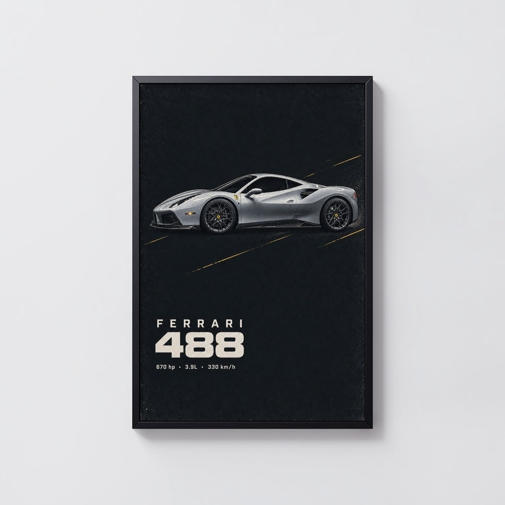 Vintage Ferrari 488 Print, Car Poster, Supercar Wall Art