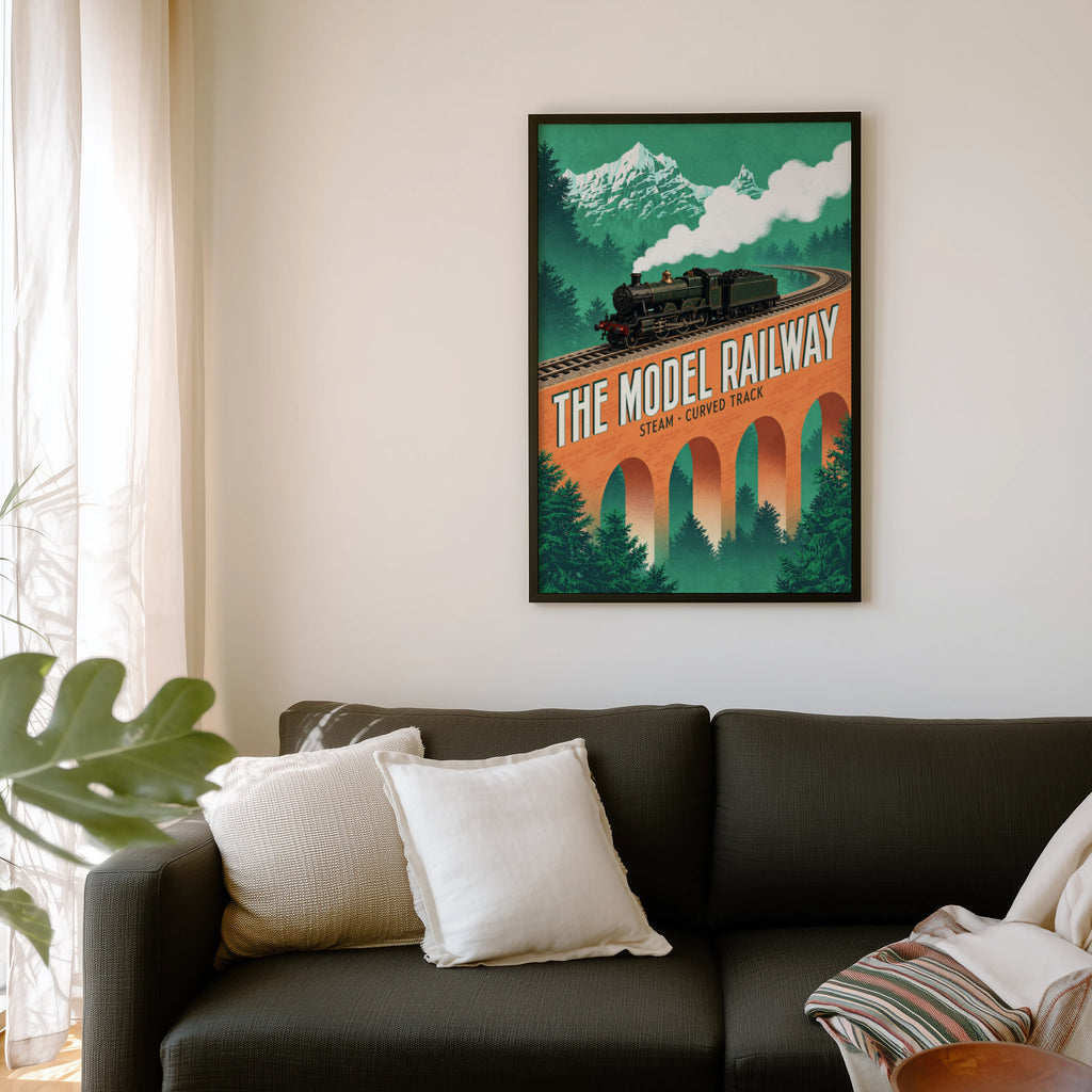 Vintage Model Railway Print Poster, Steam Train Wall Art