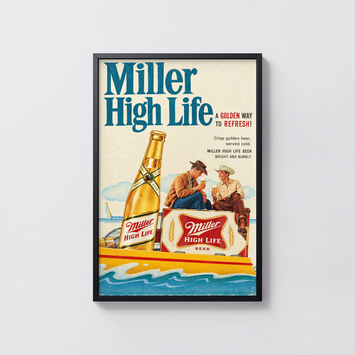 Vintage Miller High Life Beer Print and Poster, Bar Art