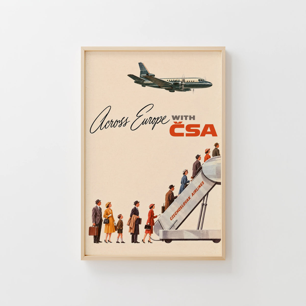 Vintage Czechoslovak Airlines Poster, Retro Travel Wall Art