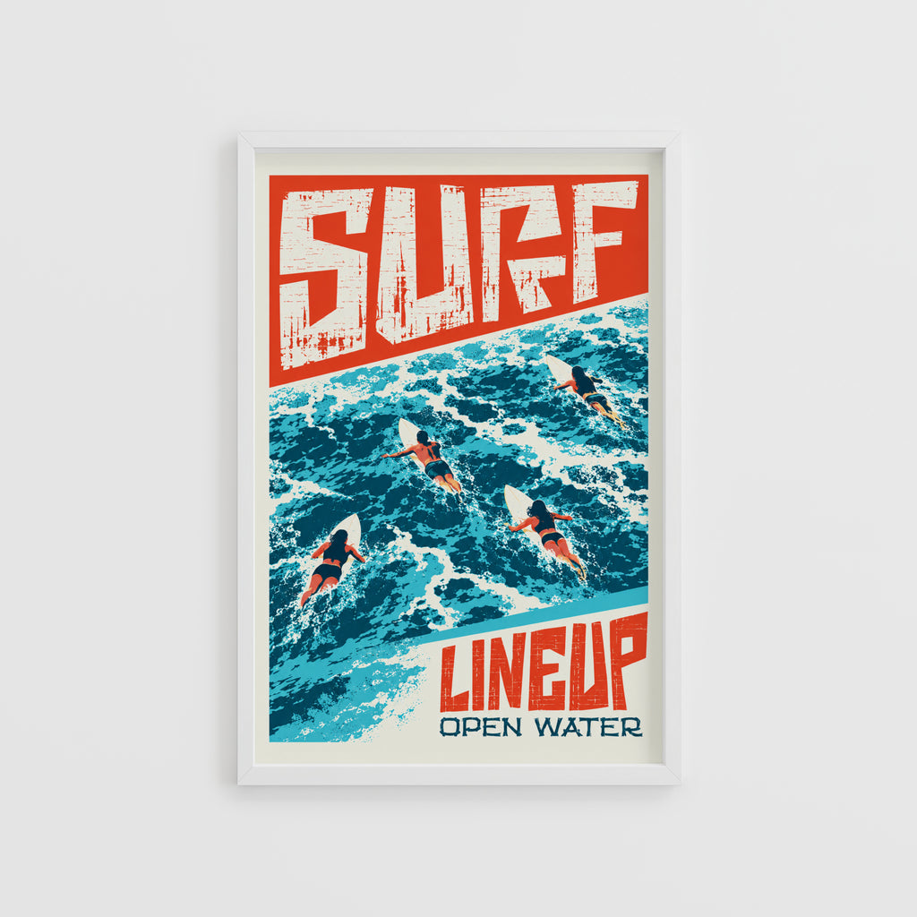 Vintage Surf Lineup Print, Retro Surfing Poster
