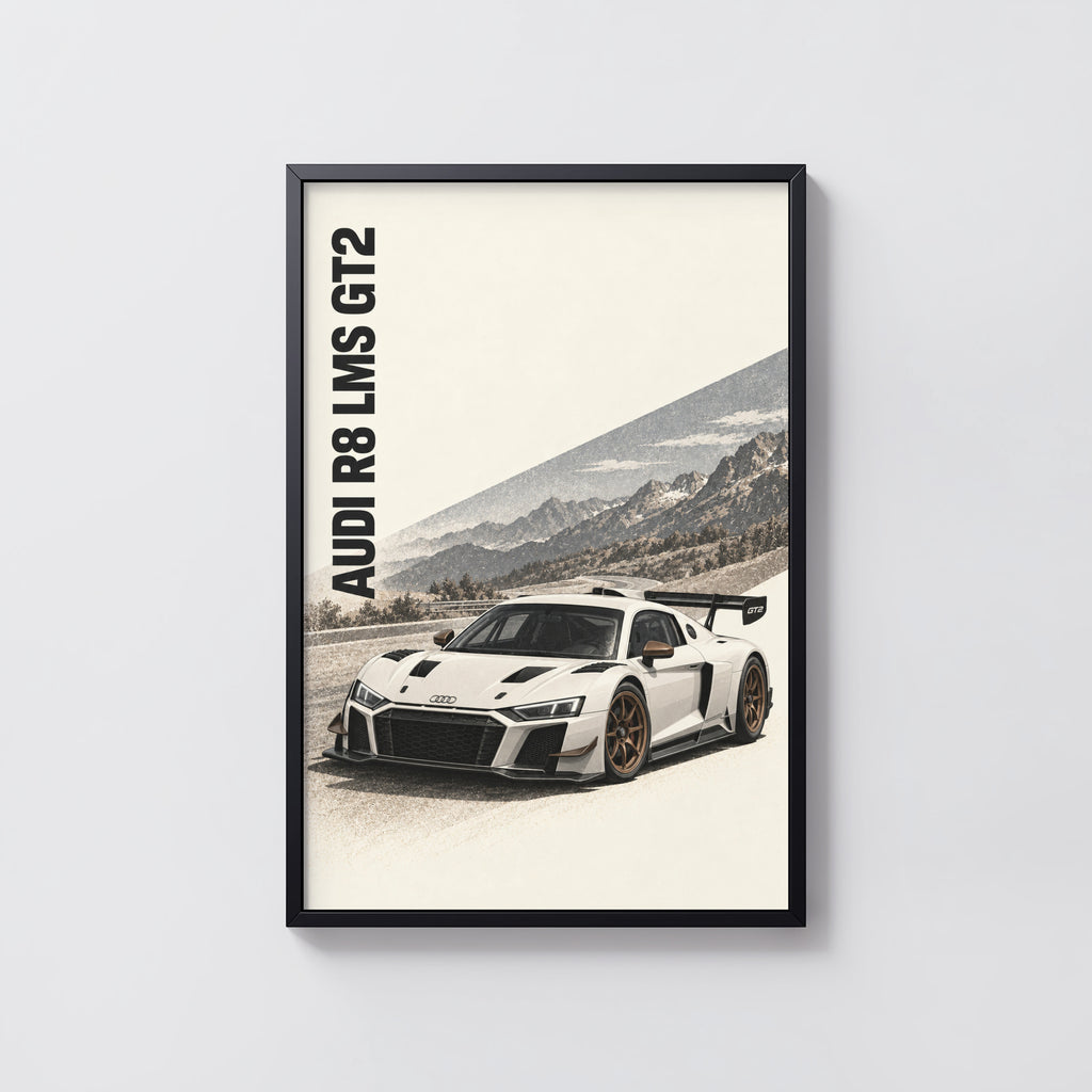 Vintage Audi R8 LMS GT2 Print, Racing Car Wall Art