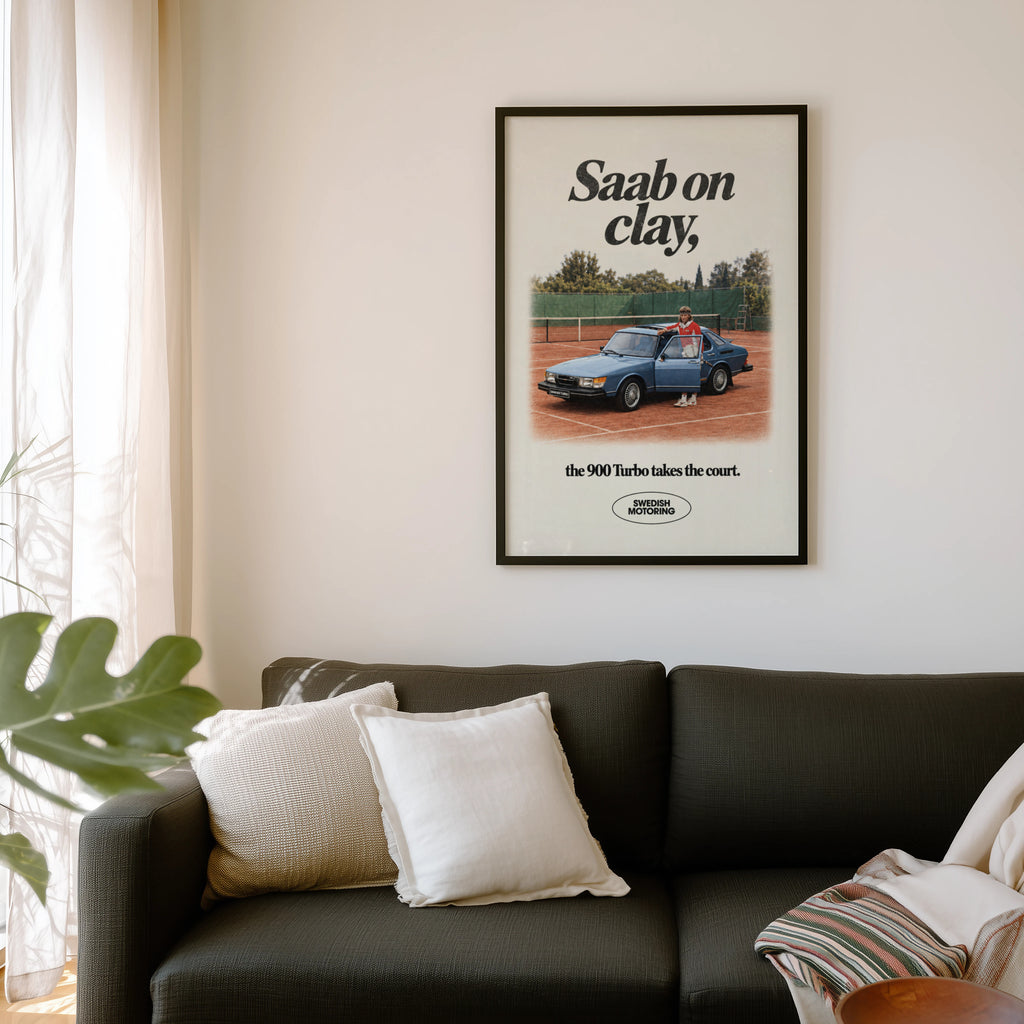 Vintage Saab 900 Turbo Poster, Tennis Wall Art, Car Print
